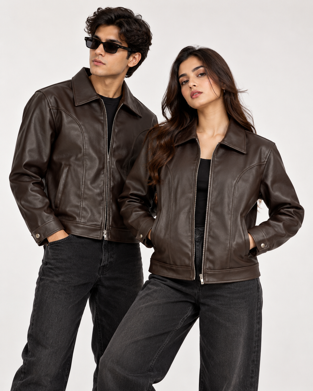 ZR Contour Brown Leather Jacket – Unisex Zip-Up Leather Jacket