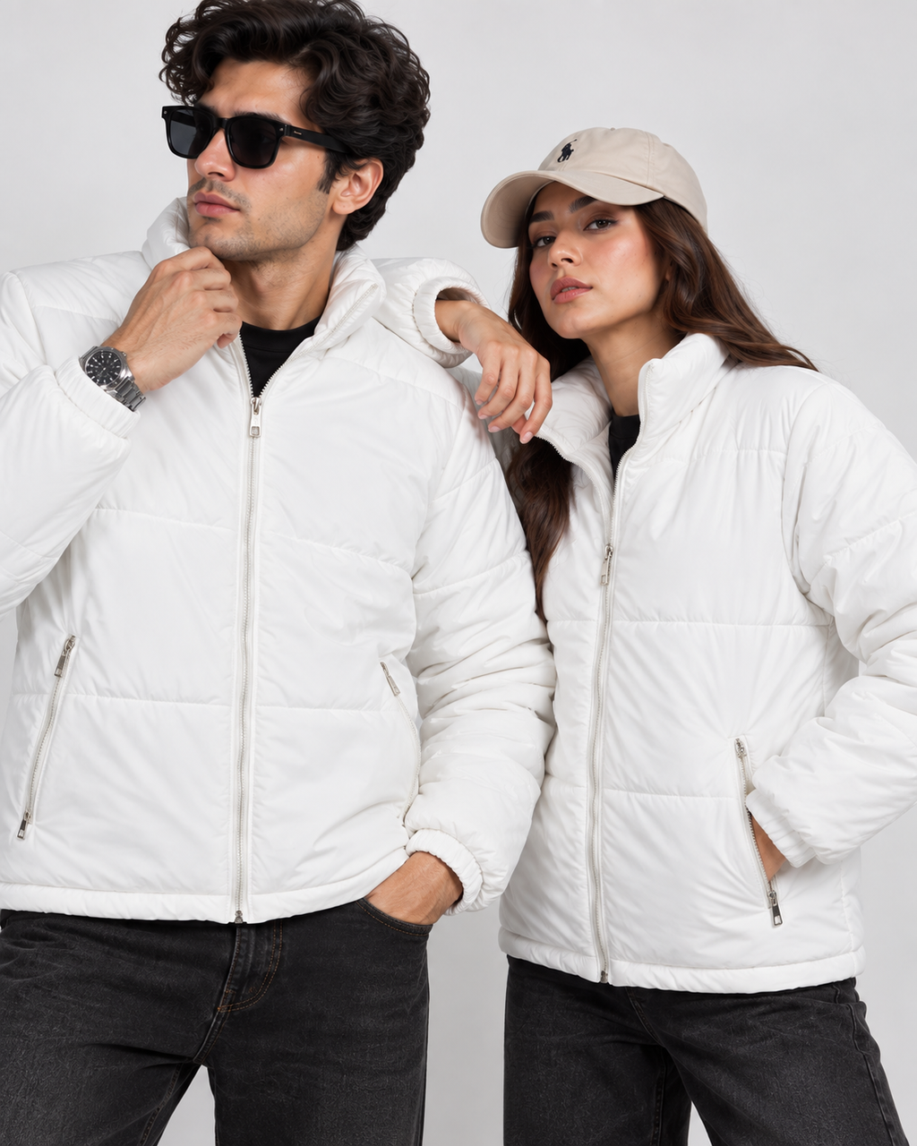 ZR Quilted White Puffer Jacket – Unisex Full-Zip Winter Jacket