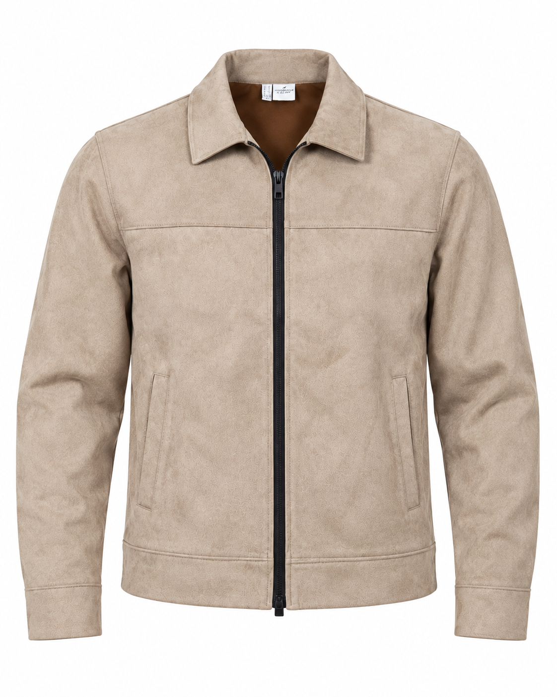 Beige Suede Jacket – Unisex Zip-Up Collared Jacket