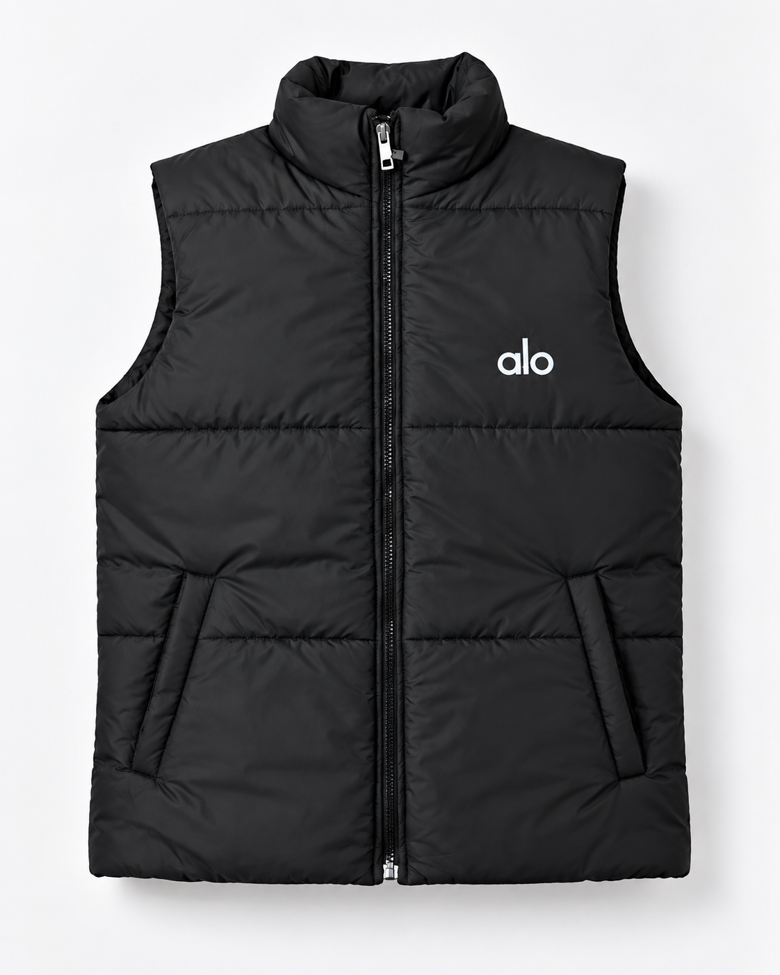 AL0 Black Sleeveless Puffer Jacket – Unisex Quilted Full-Zip Winter Vest