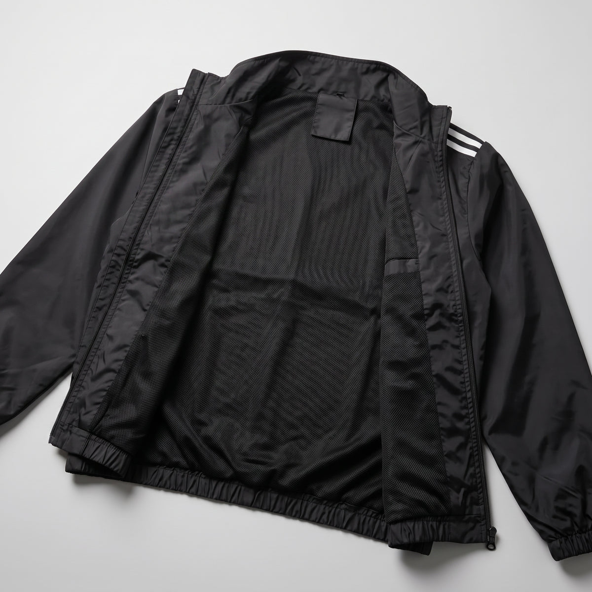 Adi Shoulder 3-Stripe Black Windbreaker Jacket – Lightweight Full-Zip Sports Jacket