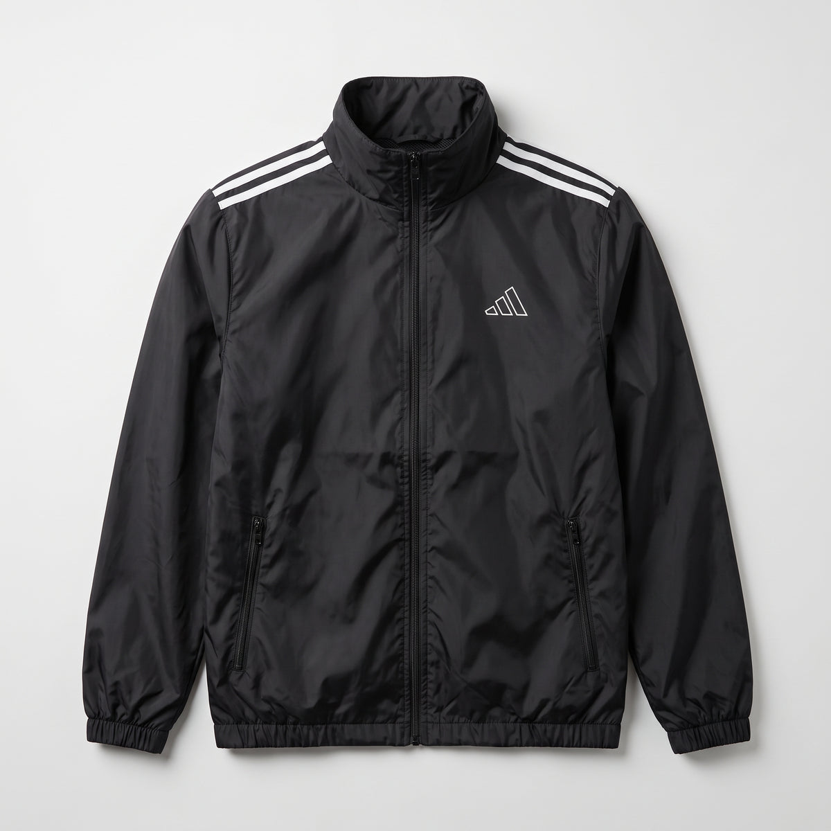 Adi Shoulder 3-Stripe Black Windbreaker Jacket – Lightweight Full-Zip Sports Jacket