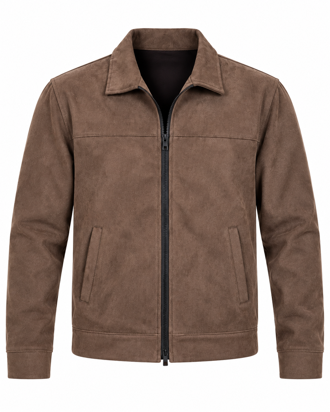 Brown Suede Jacket – Unisex Zip-Up Collared Jacket