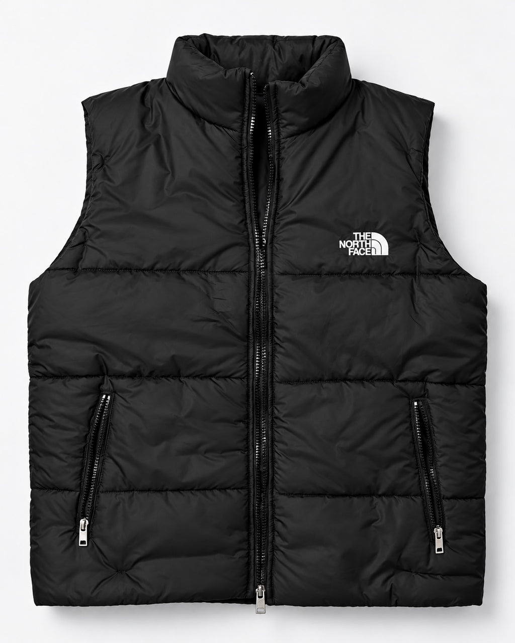 NF Black Sleeveless Puffer Vest – Unisex Full-Zip Winter Vest