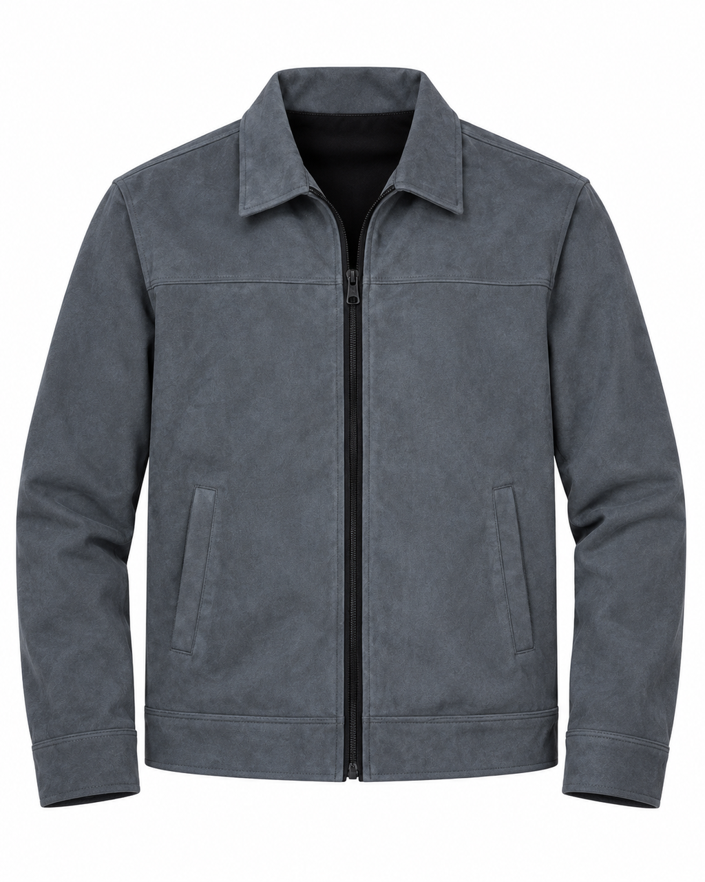 Charcoal Grey Suede Jacket – Unisex Zip-Up Collared Jacket