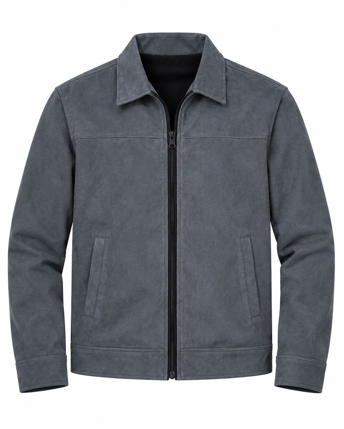 Charcoal Grey Suede Jacket – Unisex Zip-Up Collared Jacket