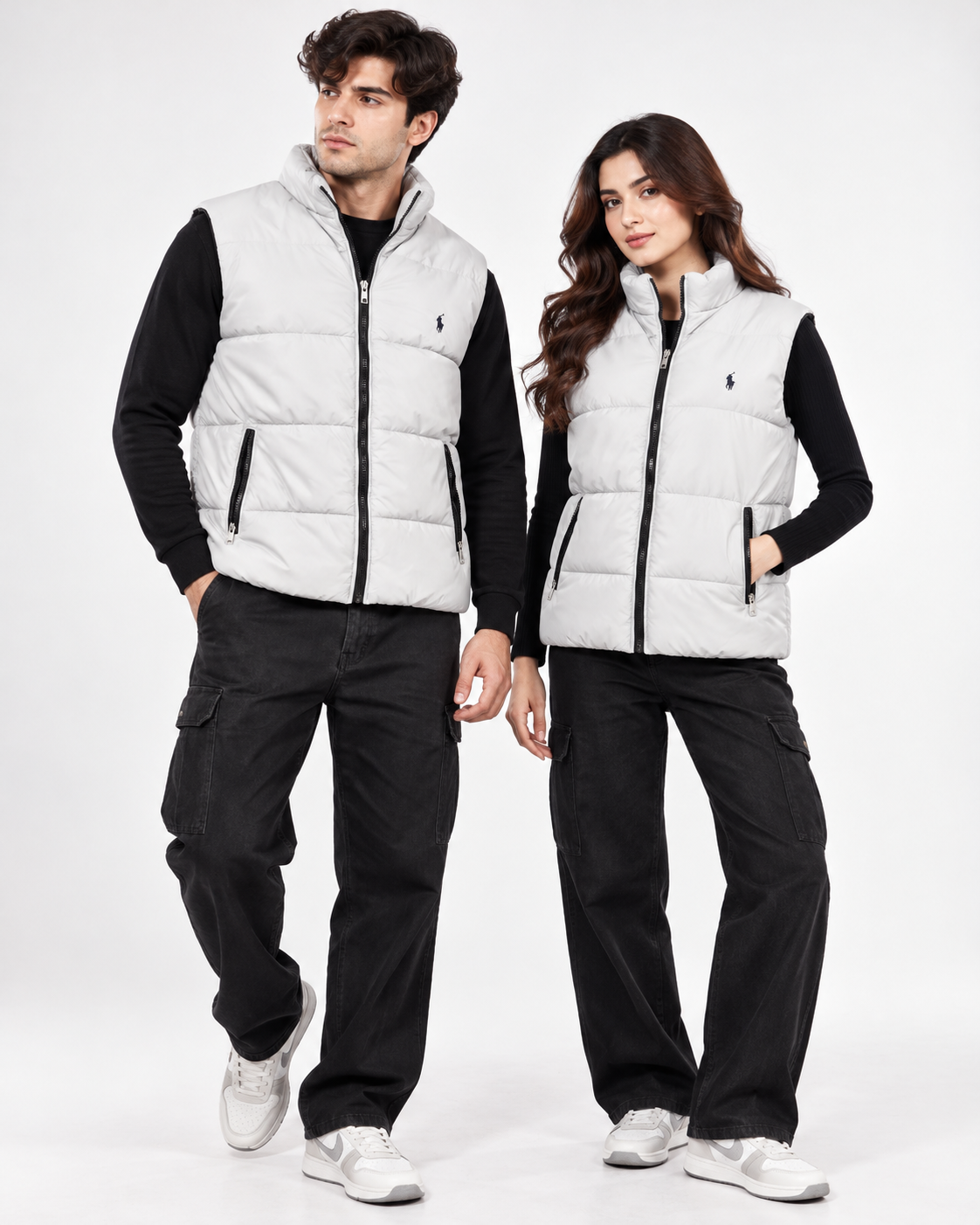 RL Silver Grey Sleeveless Puffer Vest – Unisex Full-Zip Quilted Vest