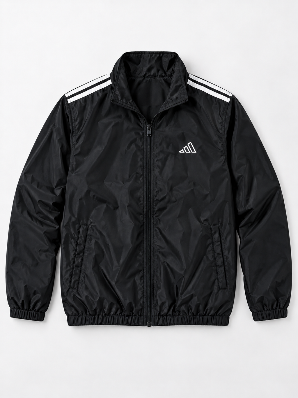 Adi Shoulder 3-Stripe Black Windbreaker Jacket – Lightweight Full-Zip Sports Jacket