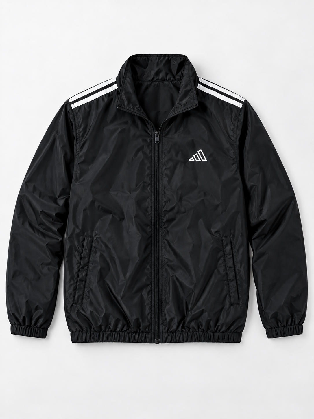 Adi Shoulder 3-Stripe Black Windbreaker Jacket – Lightweight Full-Zip Sports Jacket