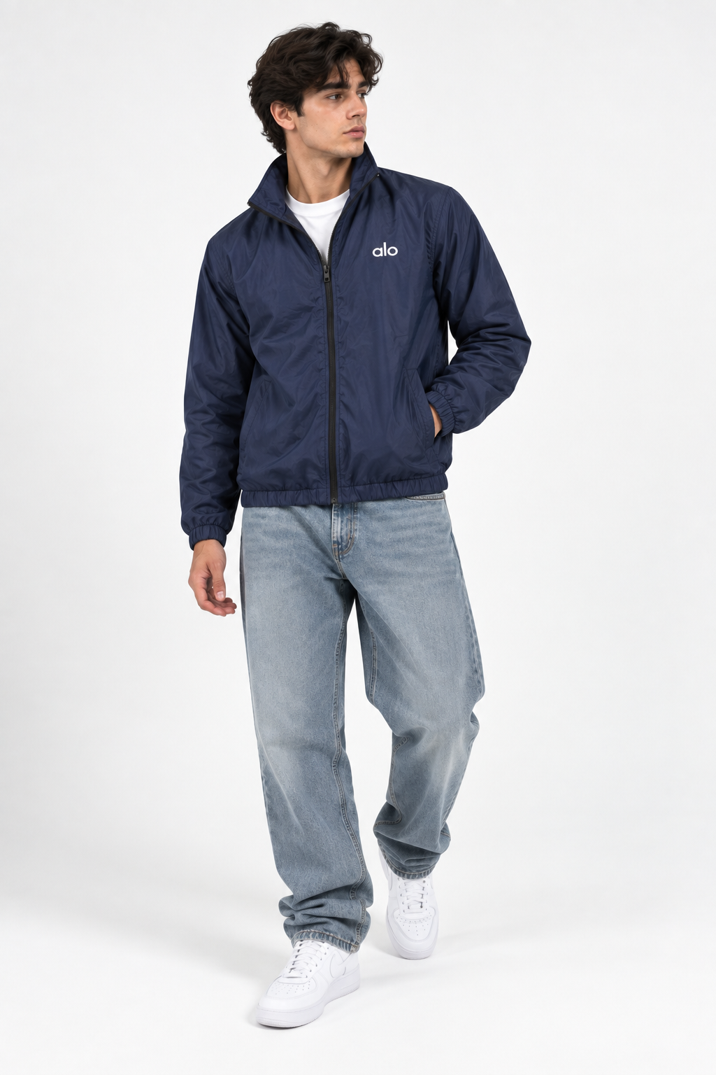 AL0 Navy Blue Windbreaker Jacket – Lightweight Full-Zip Sports Jacket