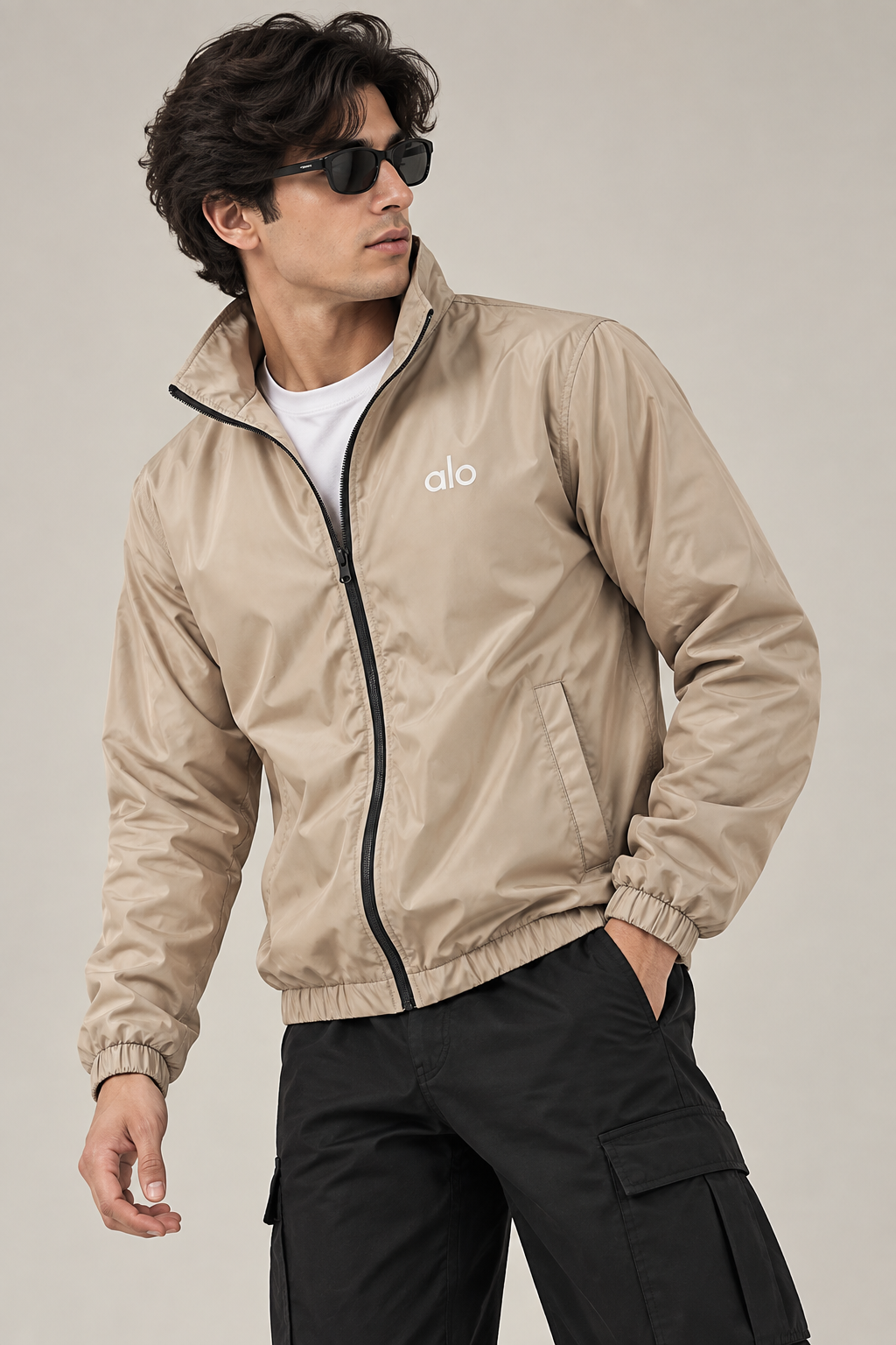 AL0 Beige Windbreaker Jacket – Lightweight Full-Zip Casual Jacket