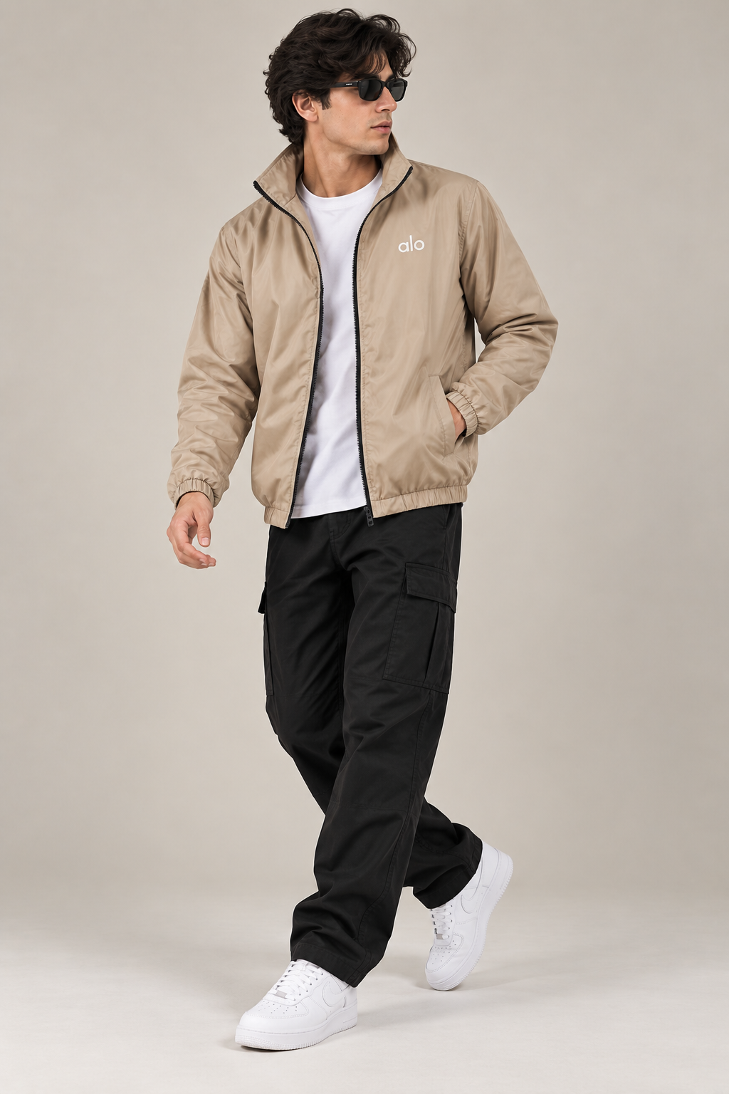 AL0 Beige Windbreaker Jacket – Lightweight Full-Zip Casual Jacket