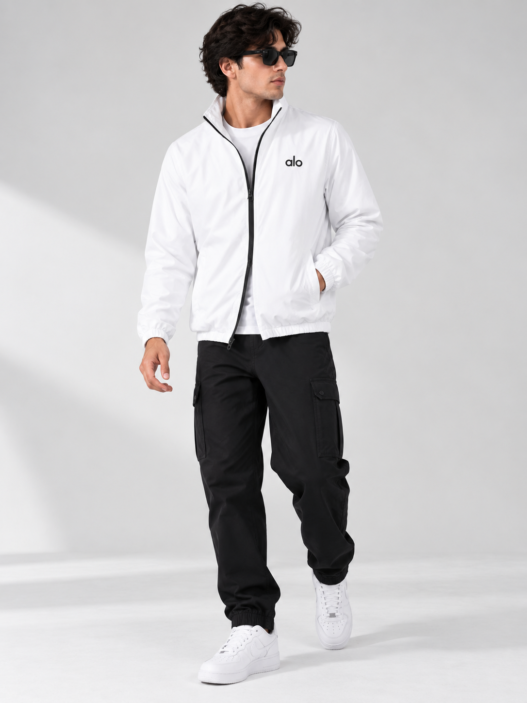 AL0 White Windbreaker Jacket – Lightweight Full-Zip Sports Jacket