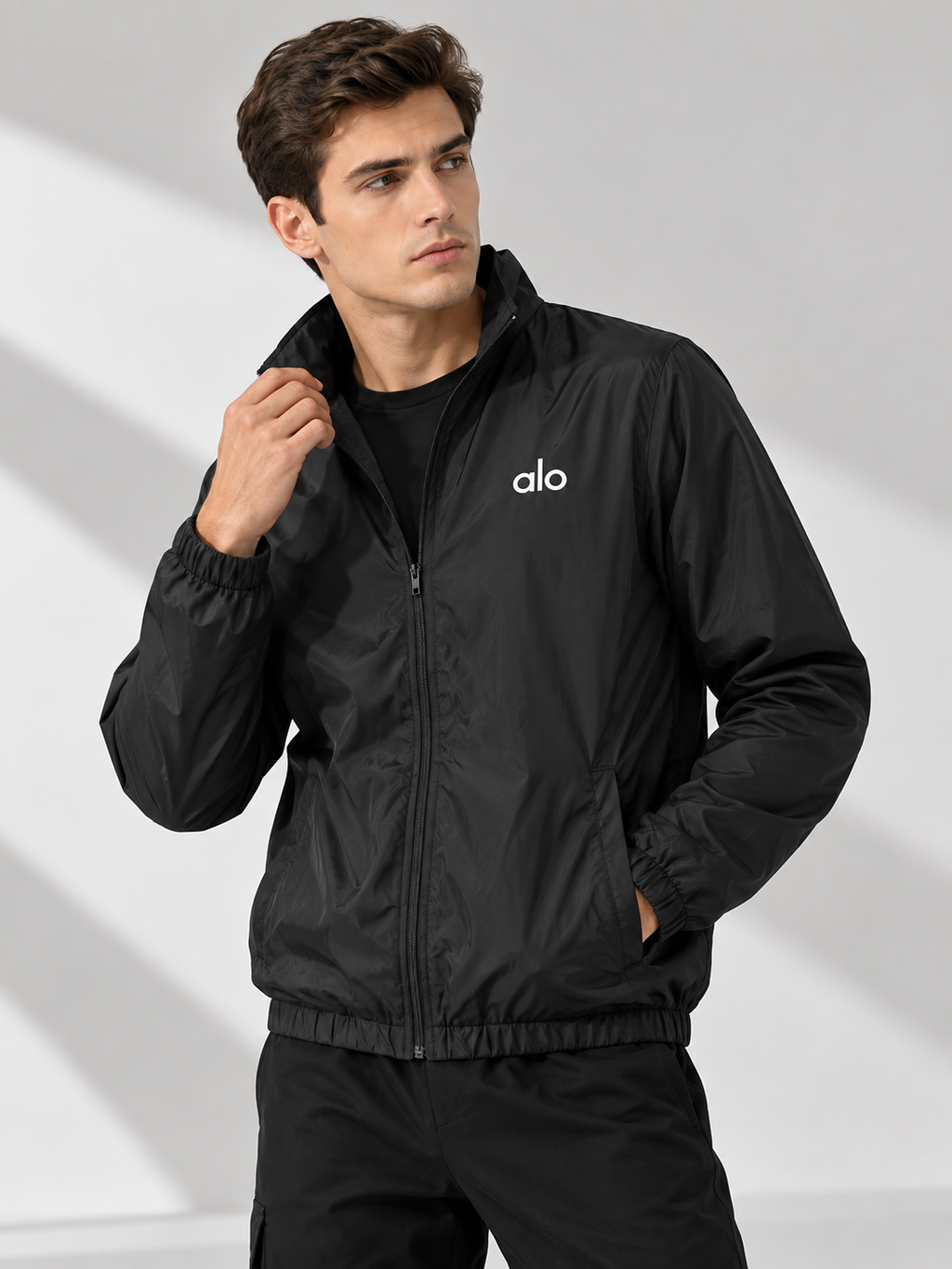 AL0 Black Windbreaker Jacket – Lightweight Full-Zip Sports Jacket