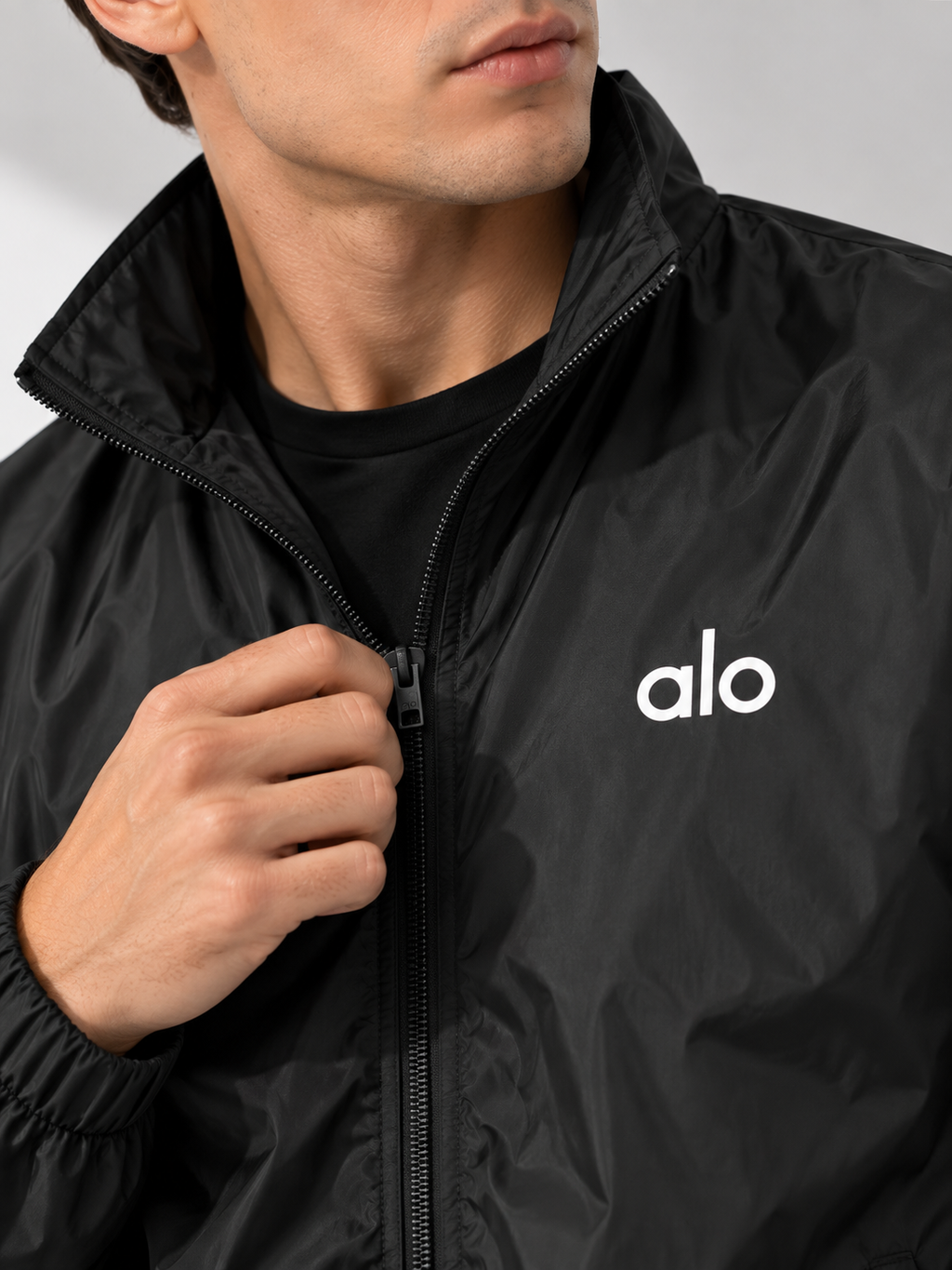 AL0 Black Windbreaker Jacket – Lightweight Full-Zip Sports Jacket