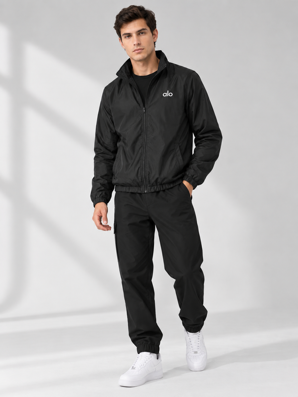 AL0 Black Windbreaker Jacket – Lightweight Full-Zip Sports Jacket
