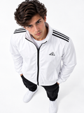 Adi Shoulder 3-Stripe White Windbreaker Jacket – Lightweight Full-Zip Sports Jacket