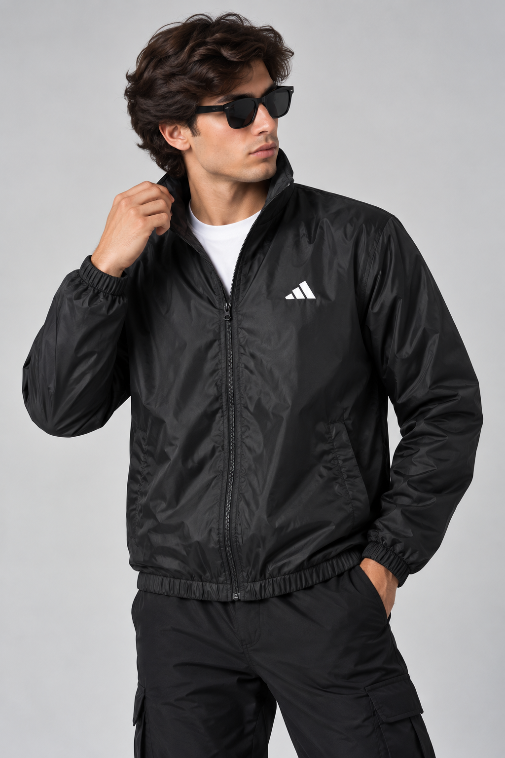 Adi Minimal Back-Stripe Black Lightweight Windbreaker Jacket – Full-Zip