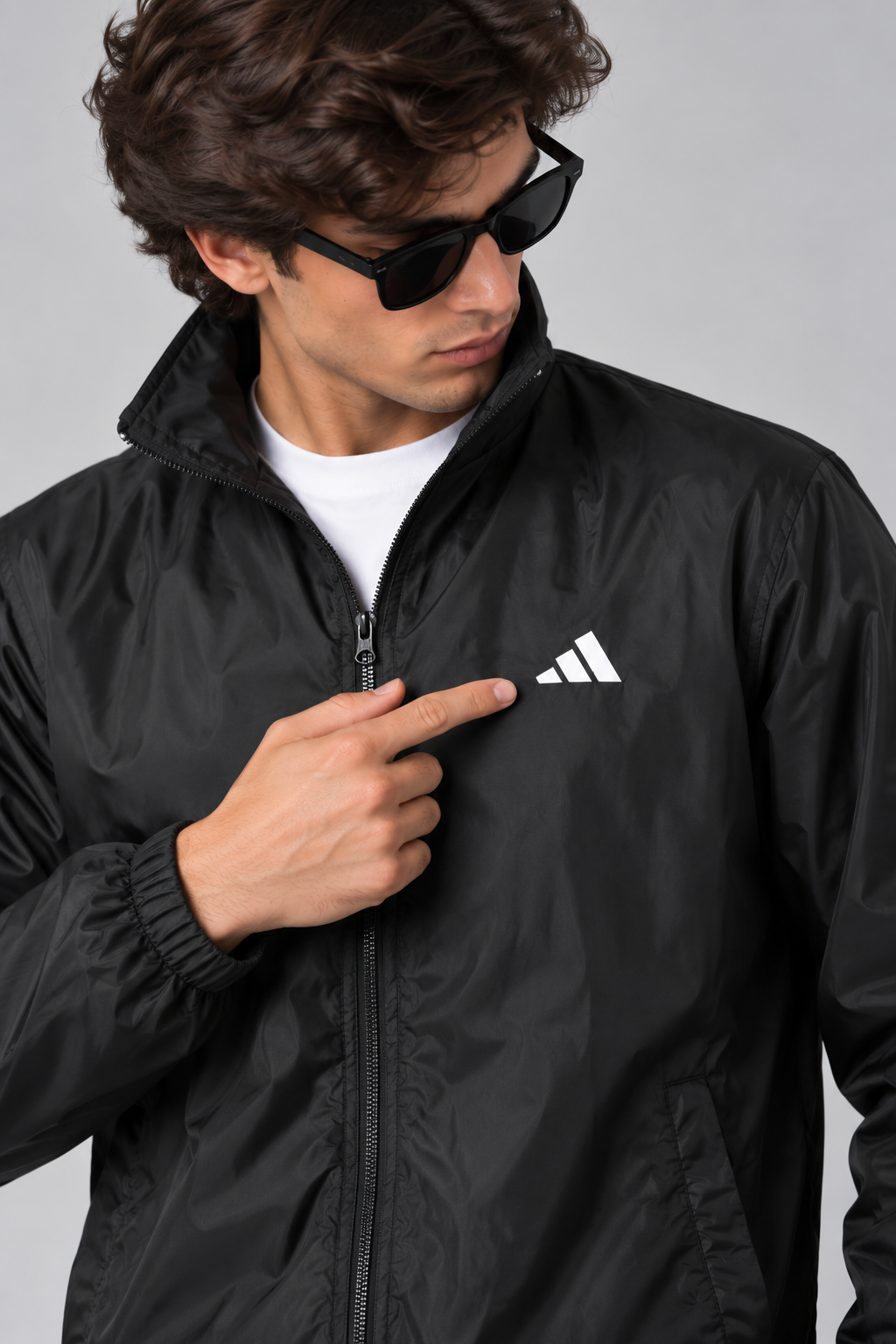 Adi Minimal Back-Stripe Black Lightweight Windbreaker Jacket – Full-Zip