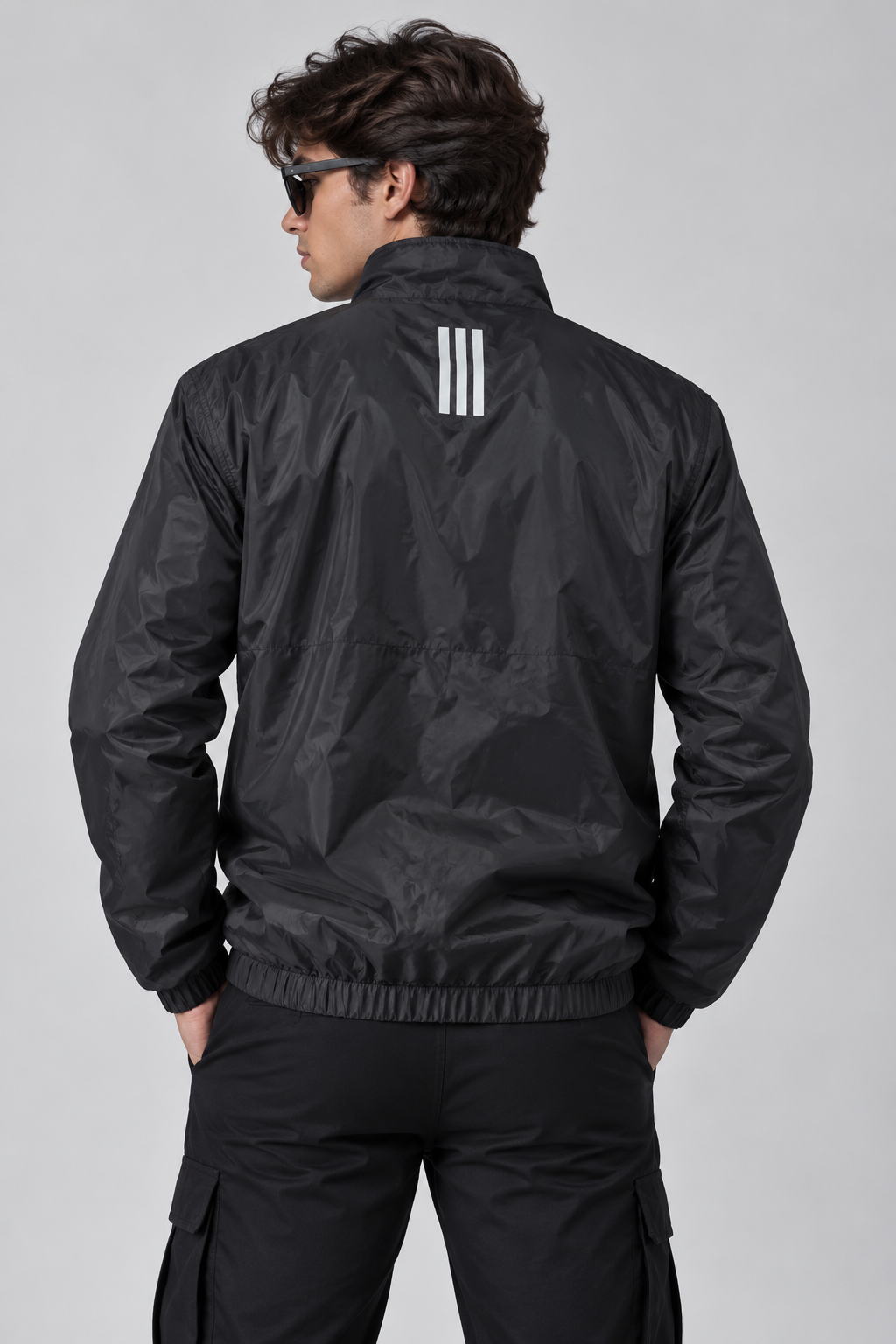 Adi Minimal Back-Stripe Black Lightweight Windbreaker Jacket – Full-Zip