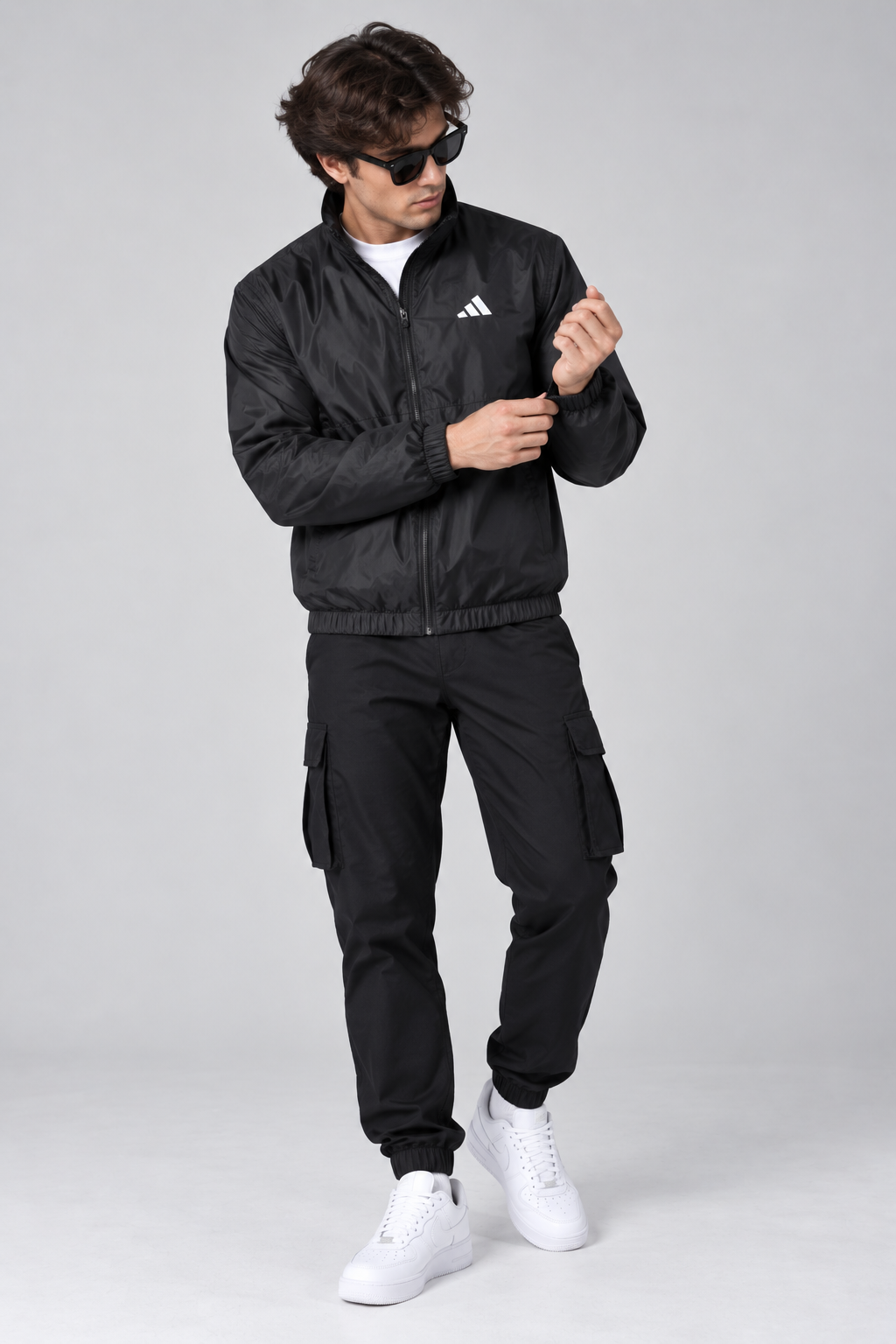 Adi Minimal Back-Stripe Black Lightweight Windbreaker Jacket – Full-Zip
