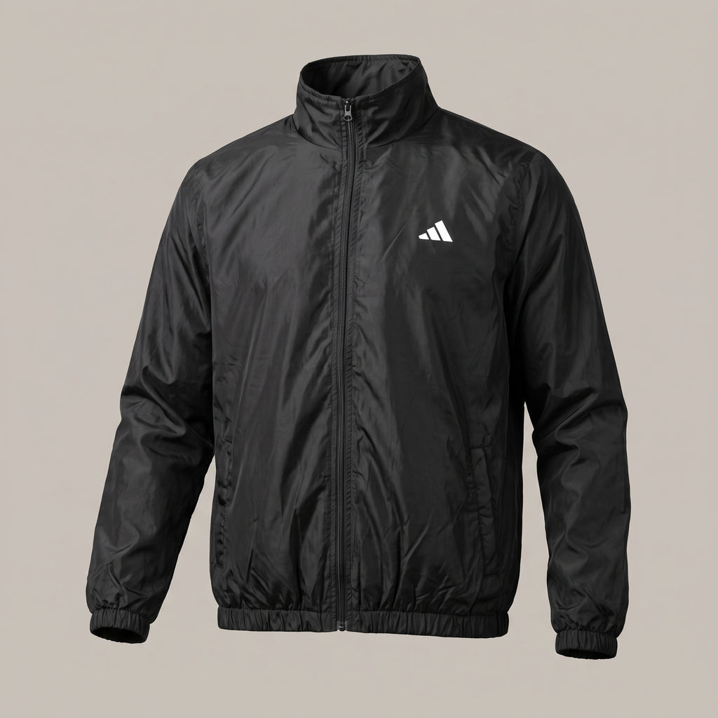 Adi Minimal Back-Stripe Black Lightweight Windbreaker Jacket – Full-Zip