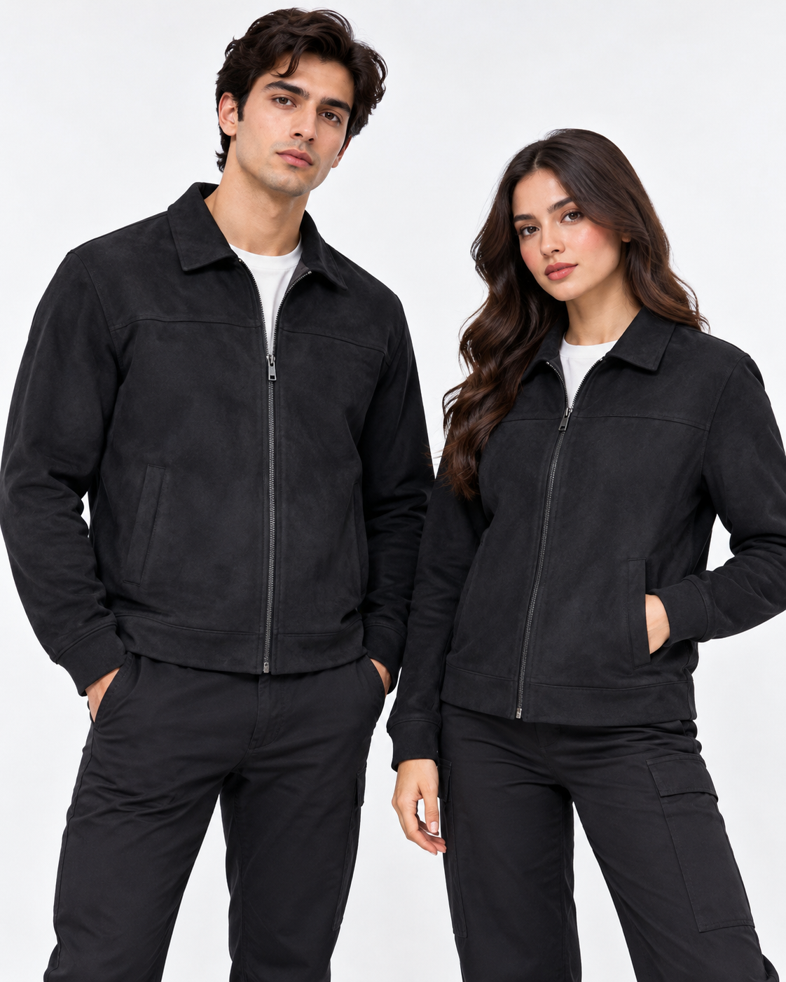 Black Suede Jacket – Unisex Zip-Up Collared Jacket