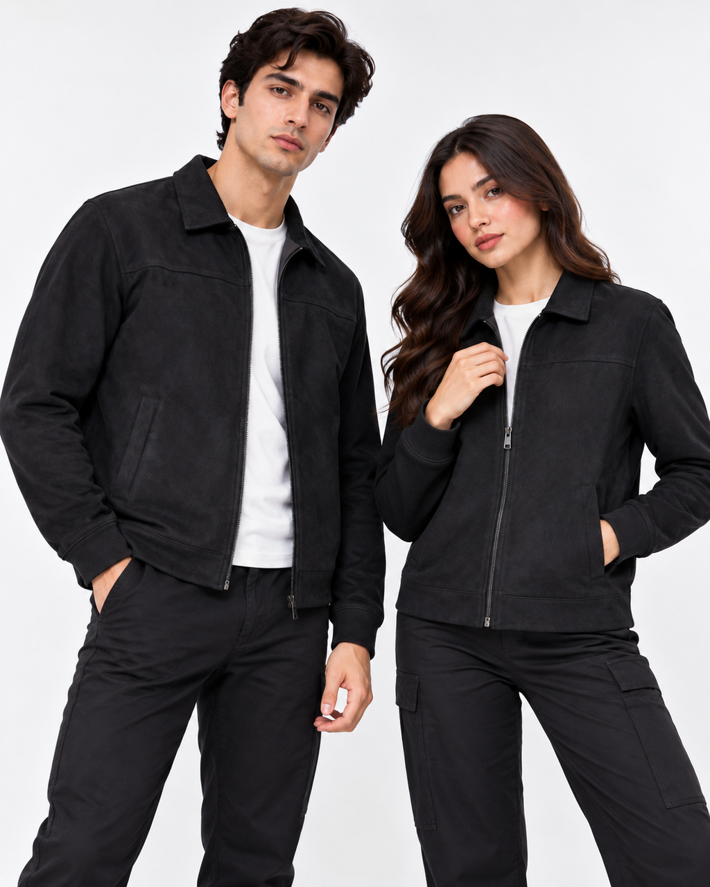 Black Suede Jacket – Unisex Zip-Up Collared Jacket
