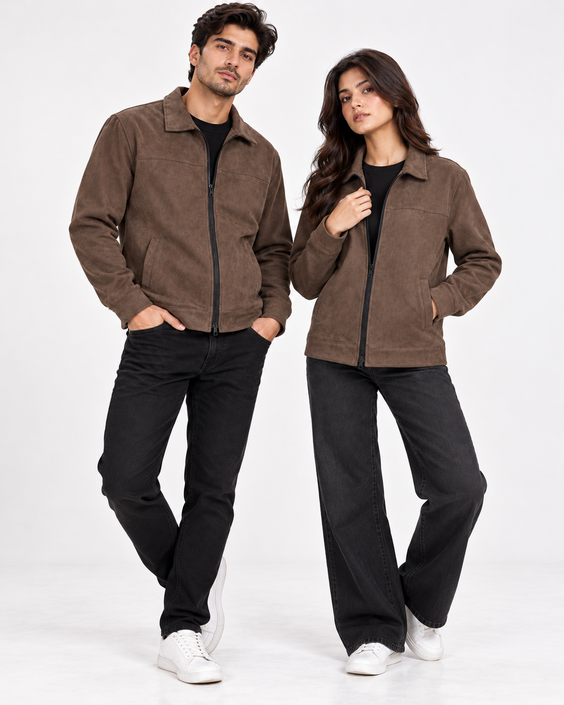 Brown Suede Jacket – Unisex Zip-Up Collared Jacket