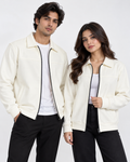 Cream Suede Jacket – Unisex Zip-Up Collared Jacket