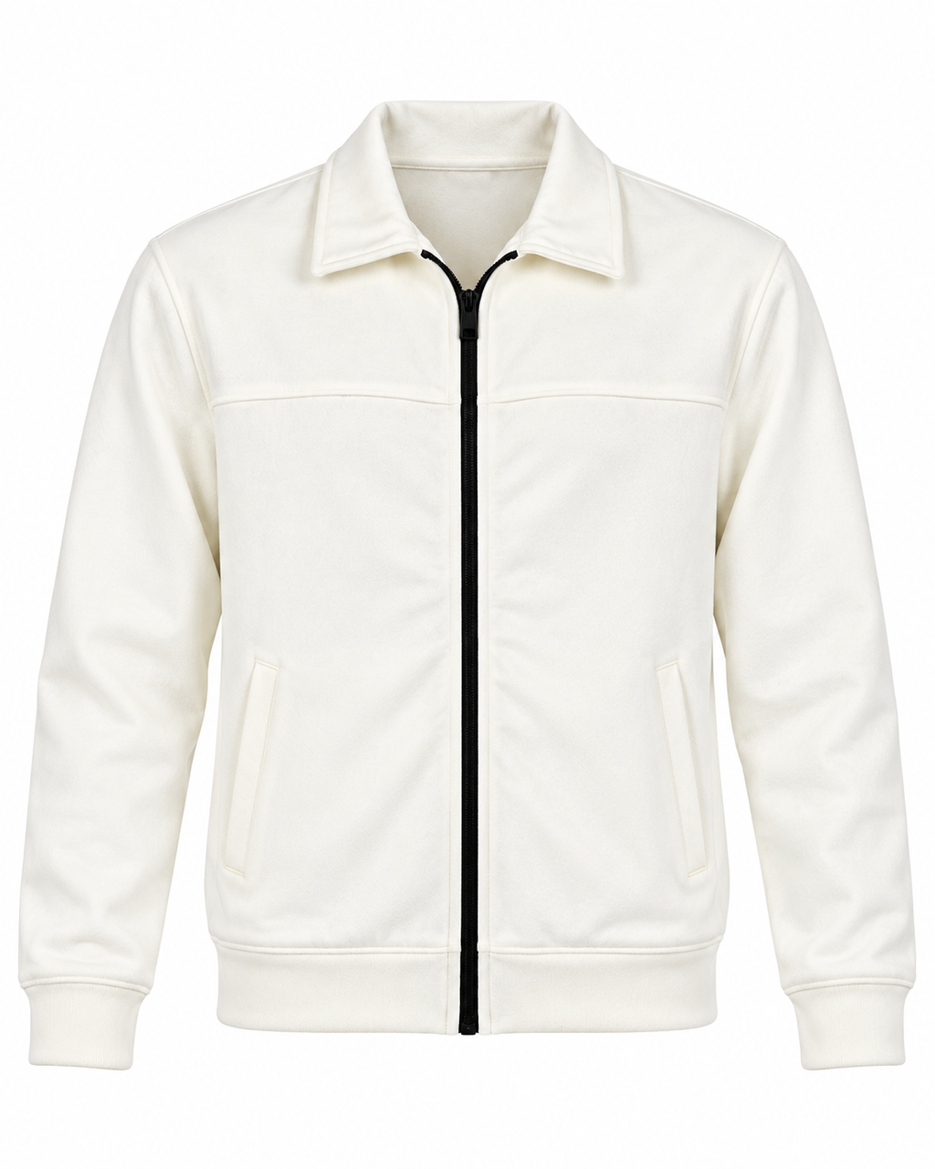Cream Suede Jacket – Unisex Zip-Up Collared Jacket