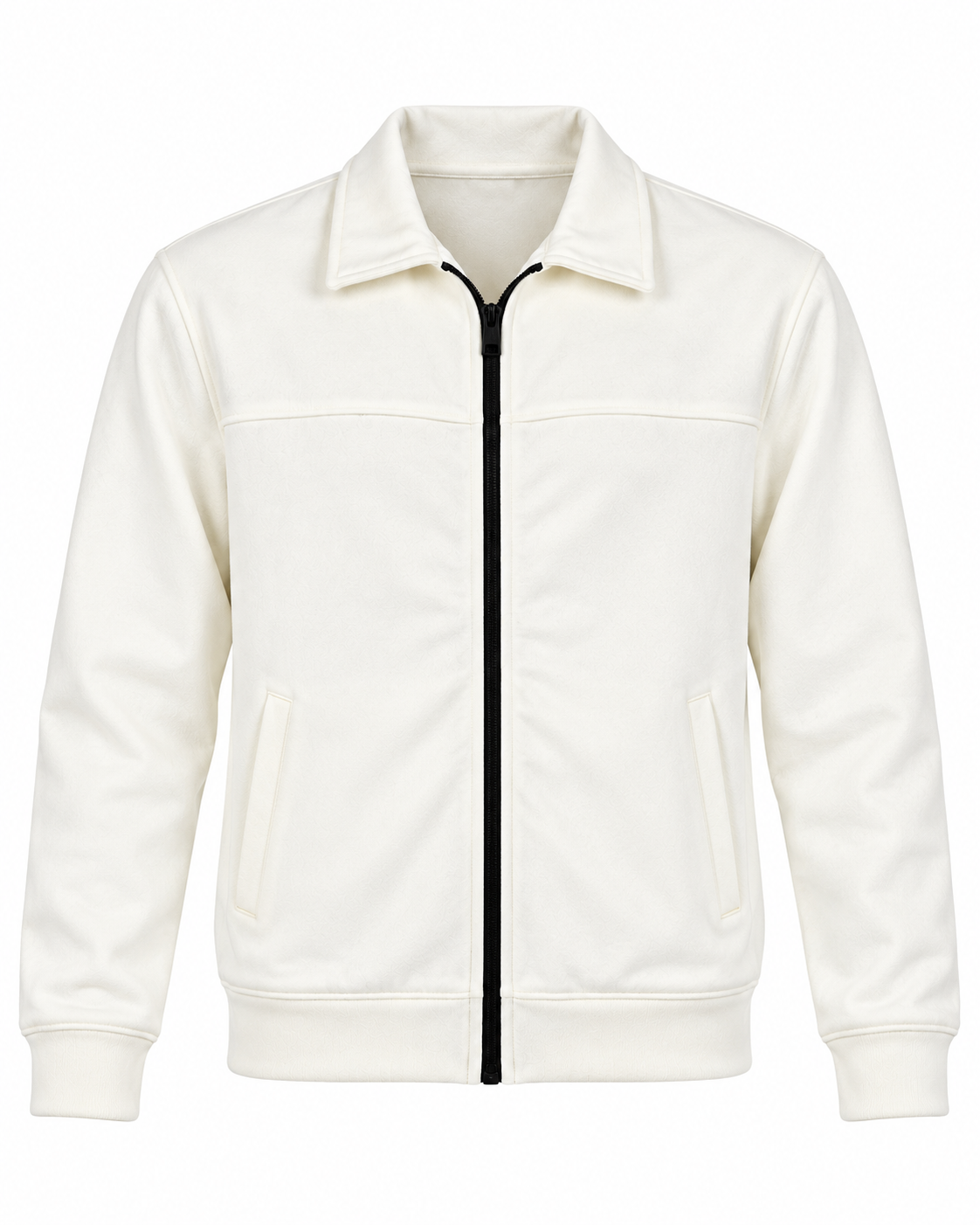Cream Suede Jacket – Unisex Zip-Up Collared Jacket
