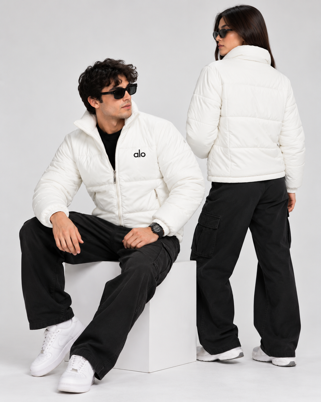 AL0 White Puffer Jacket – Unisex Quilted Full-Zip Winter Jacket