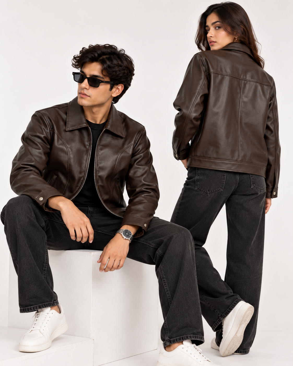 ZR Contour Brown Leather Jacket – Unisex Zip-Up Leather Jacket
