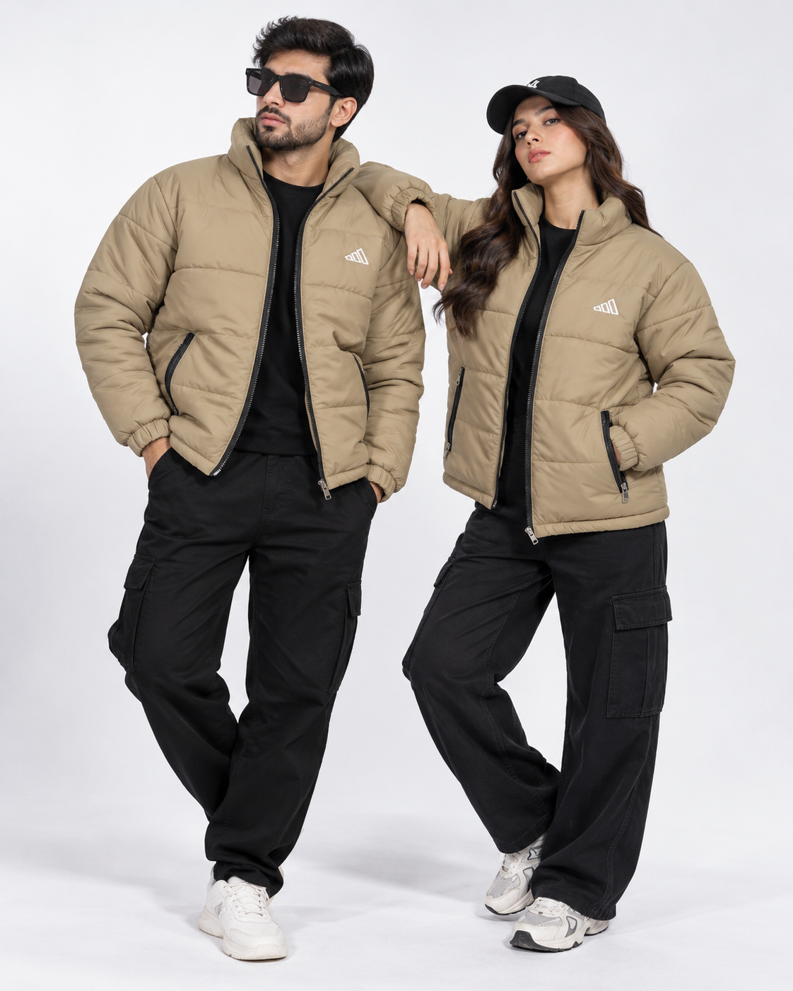 Adi Beige Puffer Jacket – Unisex Quilted Full-Zip Winter Jacket