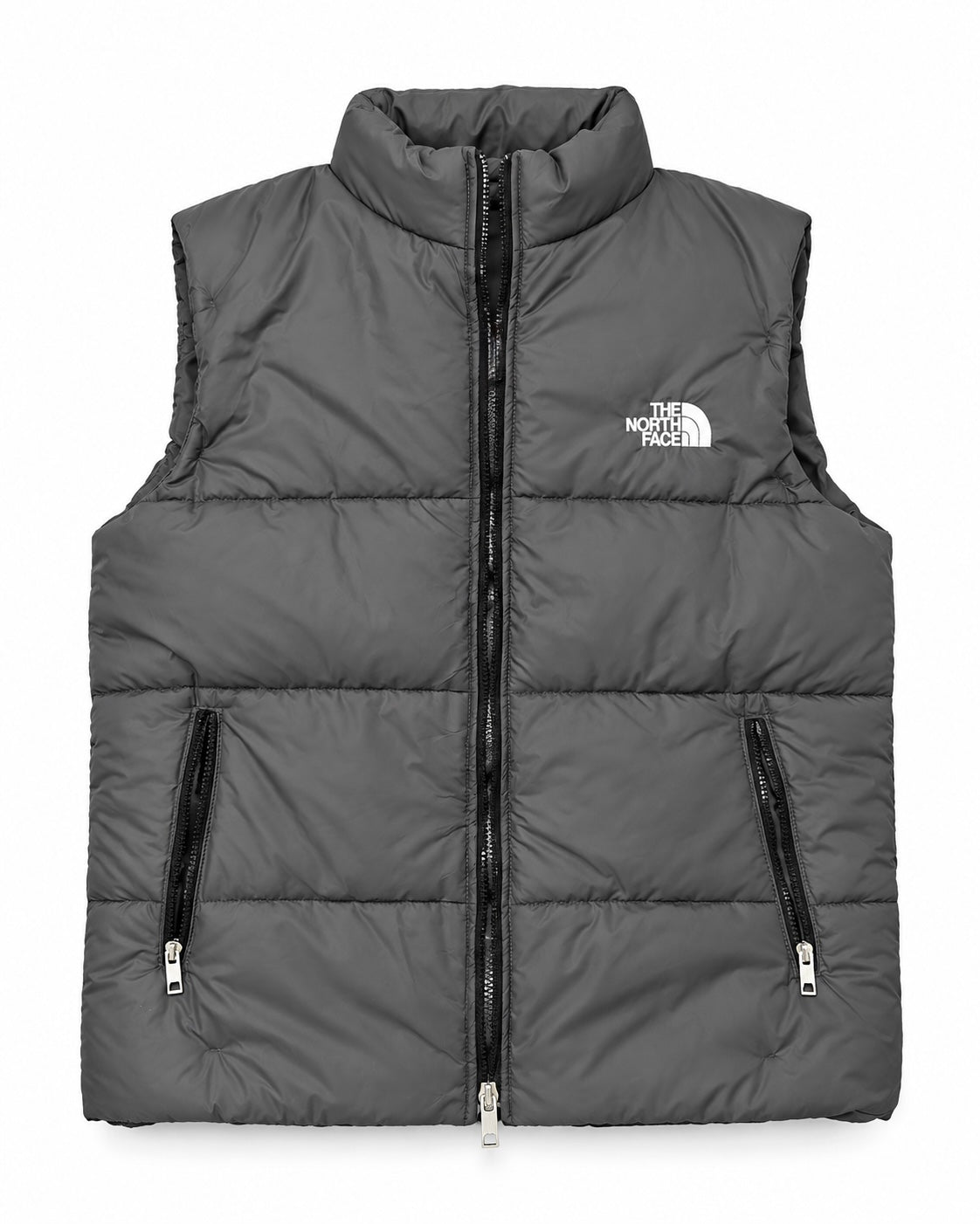 NF Charcoal Grey Sleeveless Puffer Vest – Unisex Full-Zip Winter Vest