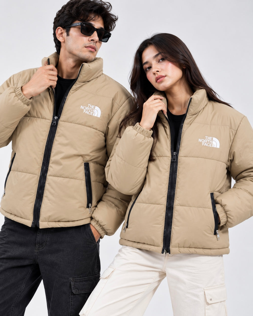 NF Beige Puffer Jacket – Unisex Full-Zip Winter Jacket