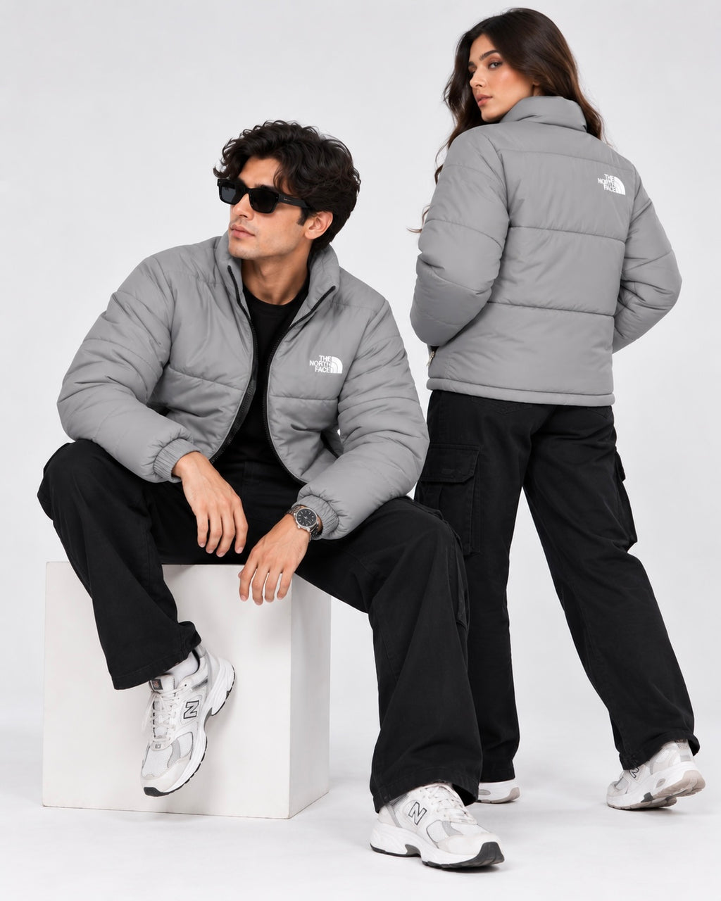 NF Grey Puffer Jacket – Unisex Full-Zip Winter Jacket