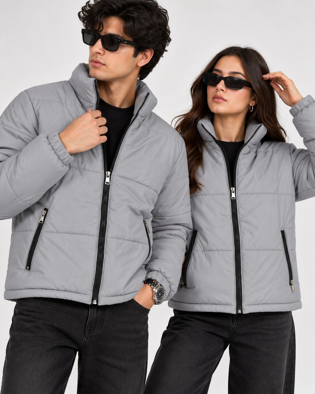 ZR Quilted Grey Puffer Jacket – Unisex Full-Zip Winter Jacket