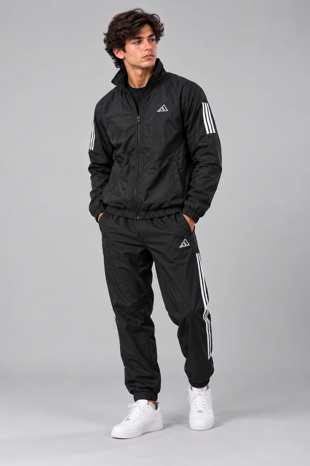 Adi Classic 3-Stripe Black Windbreaker Jacket | Lightweight Full-Zip Sportswear