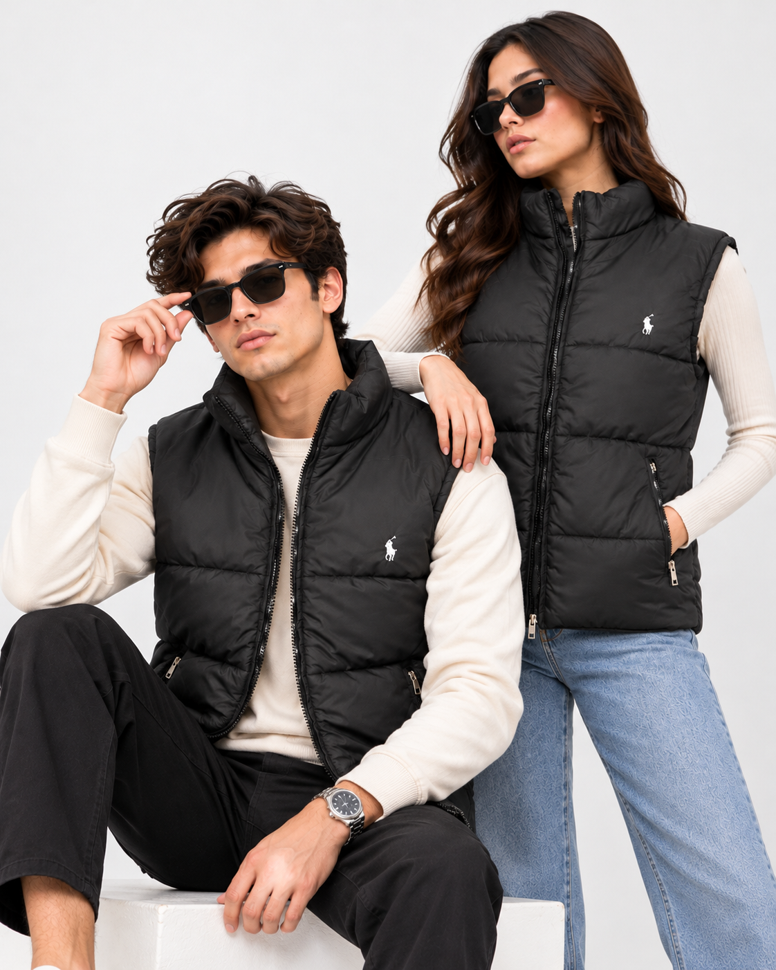 RL Black Sleeveless Puffer Vest – Unisex Full-Zip Quilted Vest