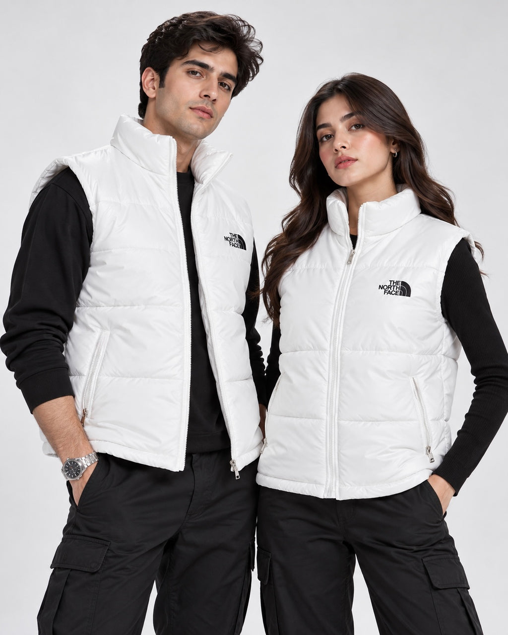 NF White Sleeveless Puffer Vest – Unisex Full-Zip Quilted Vest