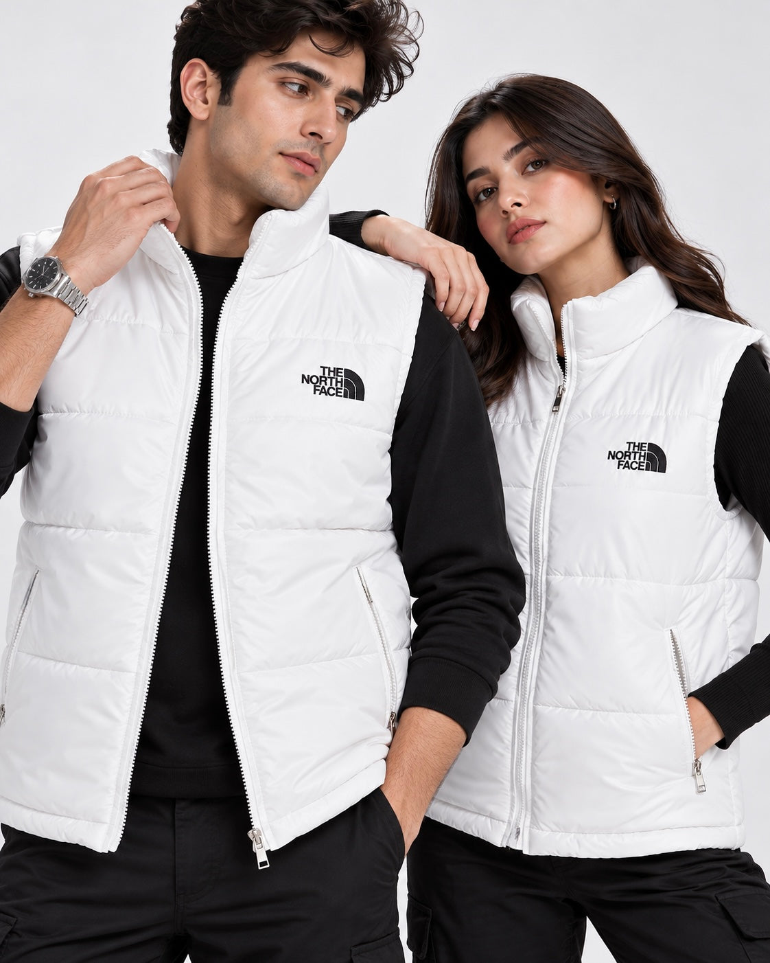 NF White Sleeveless Puffer Vest – Unisex Full-Zip Quilted Vest