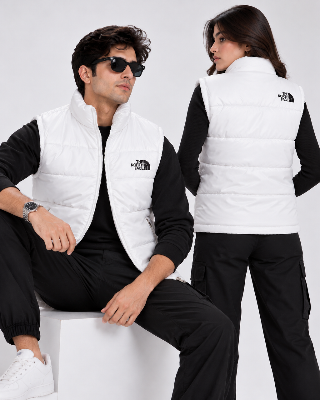 NF White Sleeveless Puffer Vest – Unisex Full-Zip Quilted Vest