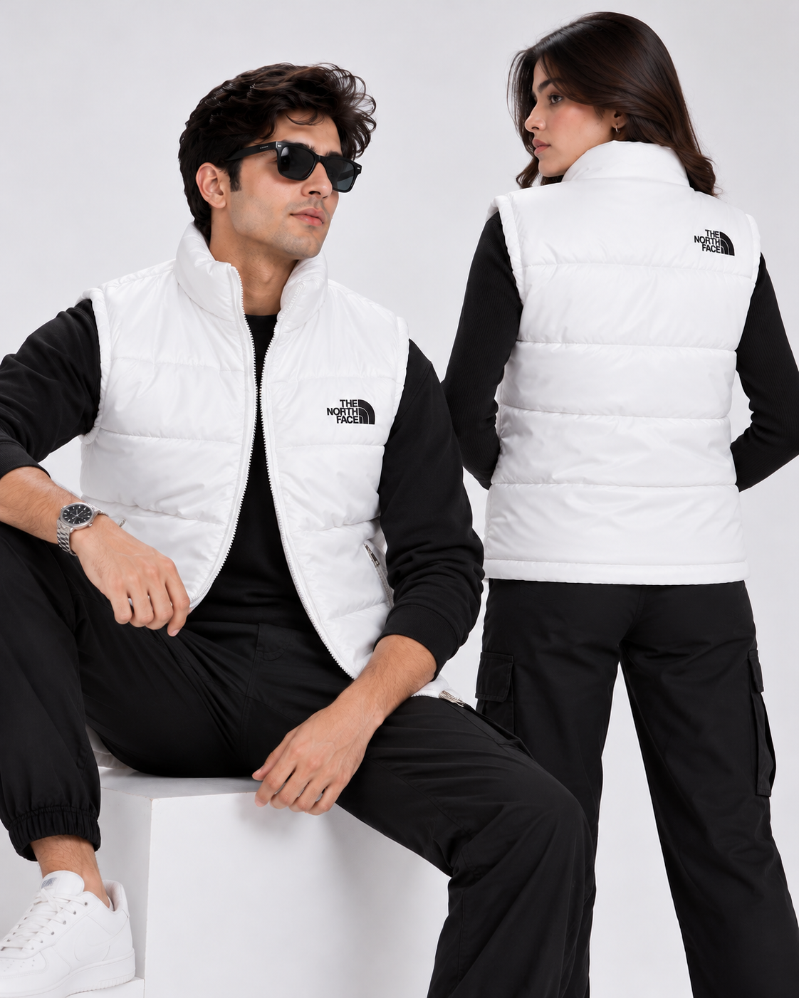 NF White Sleeveless Puffer Vest – Unisex Full-Zip Quilted Vest
