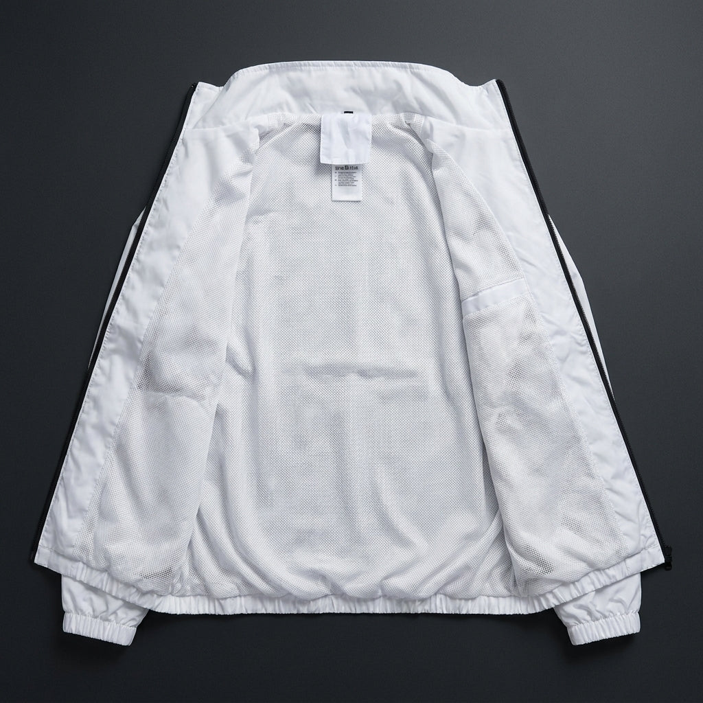 Adi Shoulder 3-Stripe White Windbreaker Jacket – Lightweight Full-Zip Sports Jacket