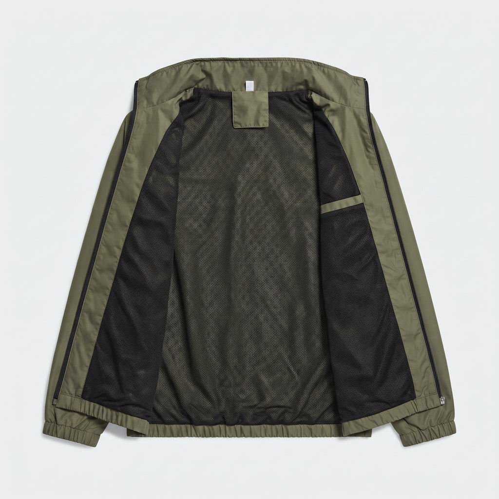 Adi Classic 3-Stripe Olive Green Windbreaker Jacket – Lightweight Full-Zip Sports Jacket