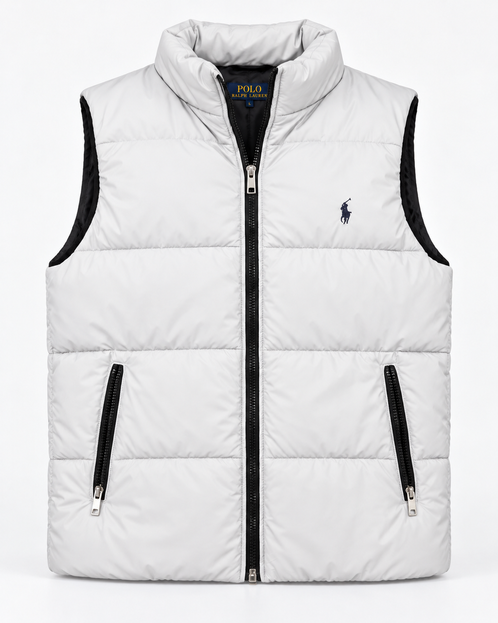 RL Silver Grey Sleeveless Puffer Vest – Unisex Full-Zip Quilted Vest