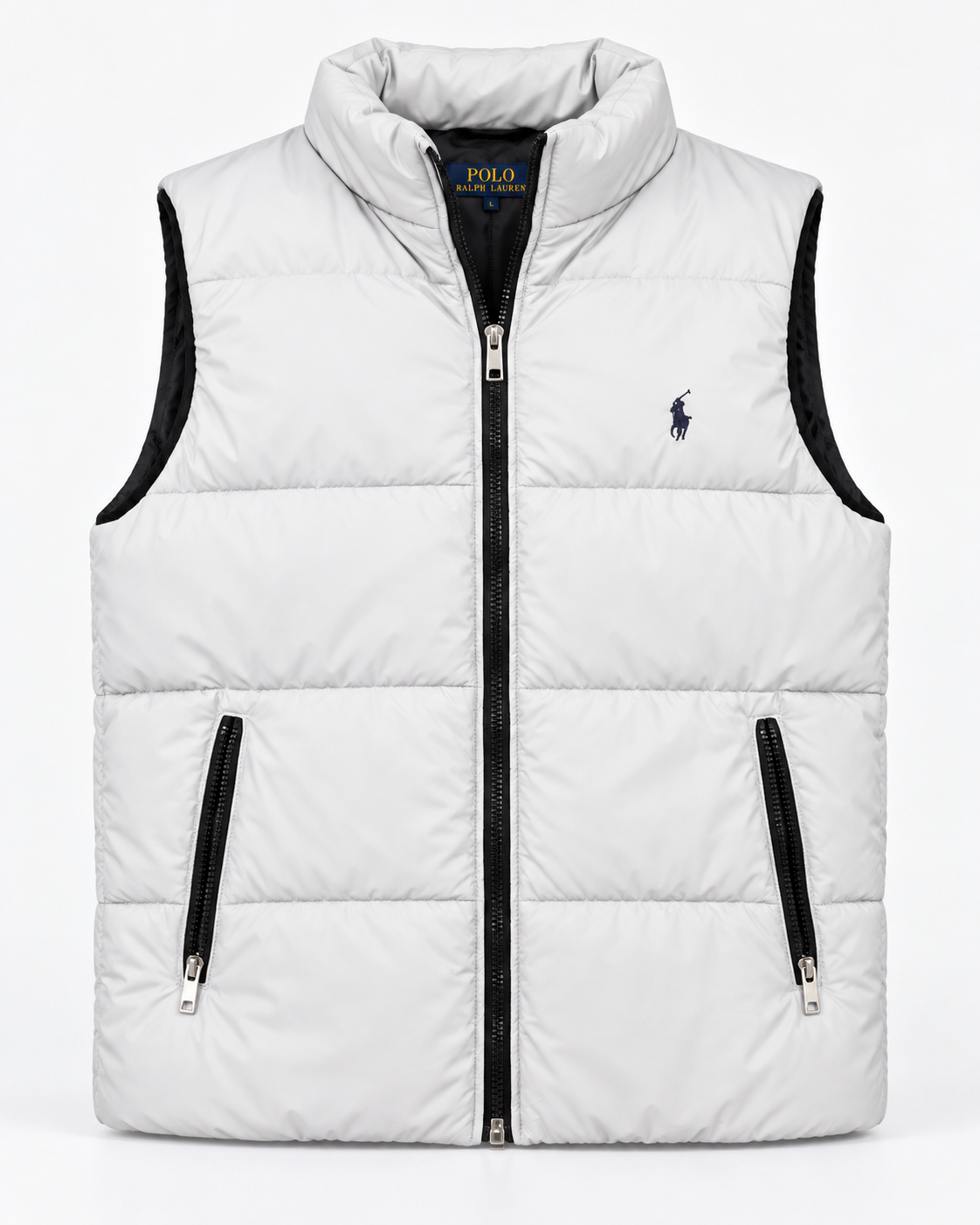 RL Silver Grey Sleeveless Puffer Vest – Unisex Full-Zip Quilted Vest