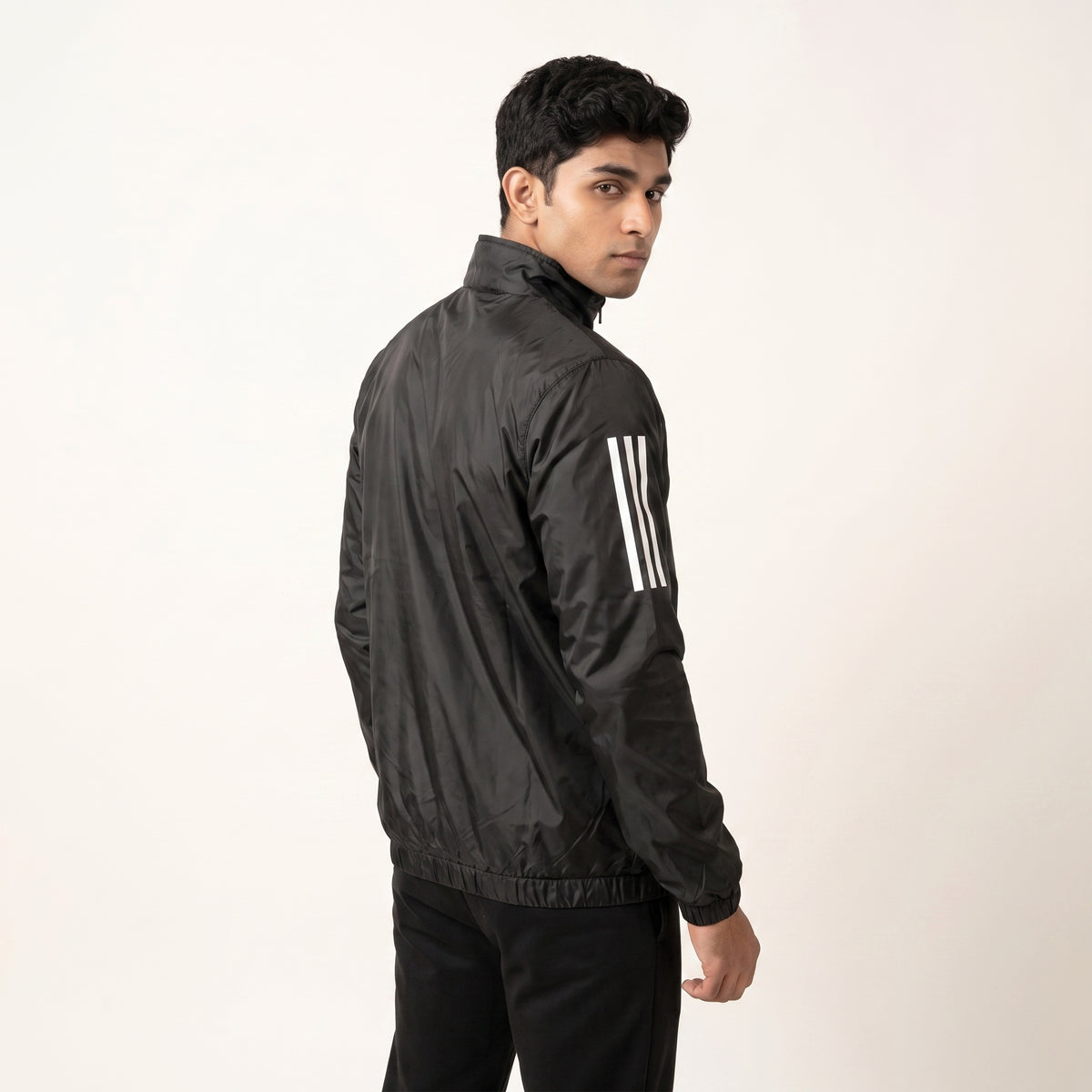 Adi Classic 3-Stripe Black Windbreaker Jacket | Lightweight Full-Zip Sportswear